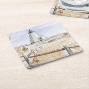 Porta-copo De Papel Quadrado Farol de Plymought Aquarela