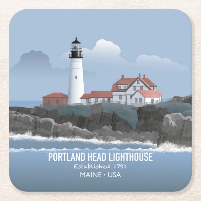 Porta-copo De Papel Quadrado Farol de Portland Head (Frente)