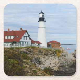 Porta-copo De Papel Quadrado Farol de Portland Headlight em costa rochosa