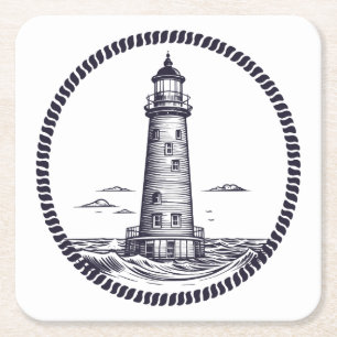 Porta-copo De Papel Quadrado Farol no mar em armação de corda redonda