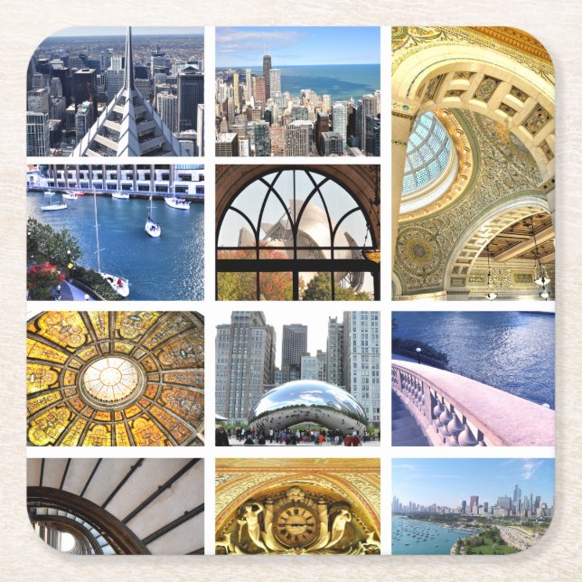 Porta-copo De Papel Quadrado Fatias de Chicago (Frente)