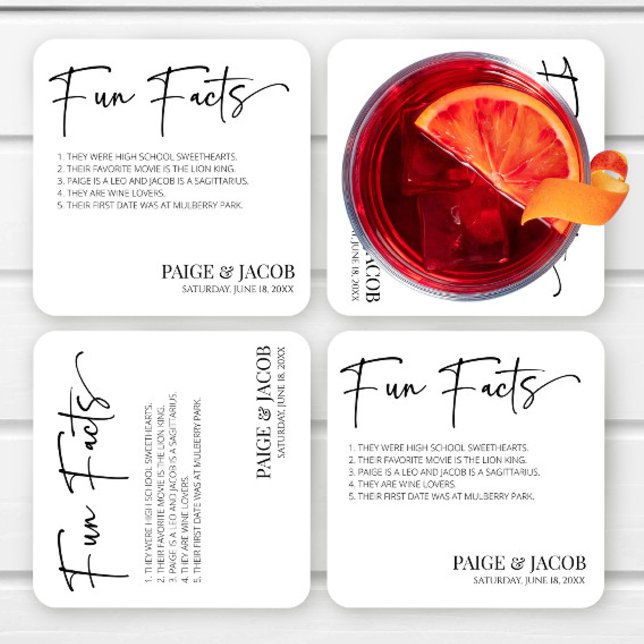 Porta-copo De Papel Quadrado Fatos Divertidos Casamento Mínimo Clássico (Criador carregado)