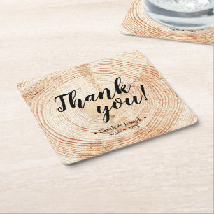 Porta-copo De Papel Quadrado Faux 2Wood Grain Rustic Weding Obrigado