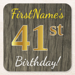 Porta-copo De Papel Quadrado Faux Wood, Faux Dourado 41rua Birthday + Nome Pers