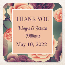 Porta-copo De Papel Quadrado Favor de Casamento Floral/Obrigado