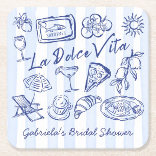 Porta-copo De Papel Quadrado Favor de chá de panela italiano azul La dolce vita
