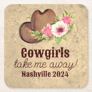 Porta-copo De Papel Quadrado Favor de Cowgirl para Despedida de Solteira Rústic