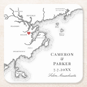 Porta-copo De Papel Quadrado Favor do Casamento Branco Negro Elegante do Mapa d