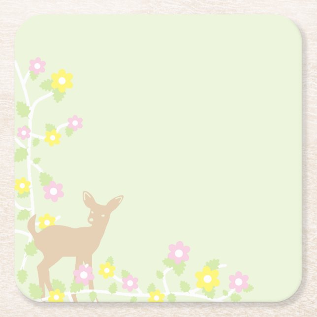 Porta-copo De Papel Quadrado Fawn Floral Girl Baby Shower (Frente)