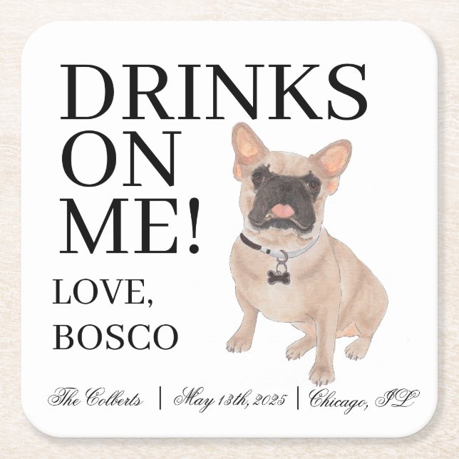 Porta-copo De Papel Quadrado Fawn Mask Frenchie French Bulldog Casamento (Frente)