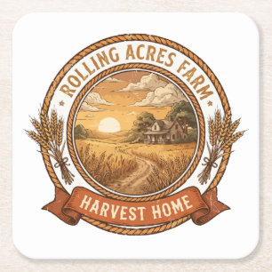 Porta-copo De Papel Quadrado Fazenda Rolling Acres Logo Rústico de Colheita em