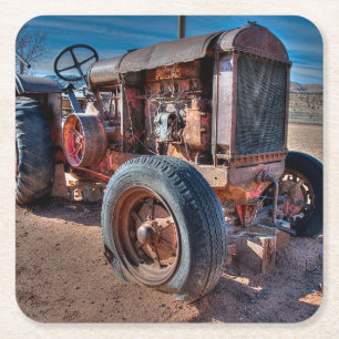 Porta-copo De Papel Quadrado Fazendas   Trator Antiquado Rusty