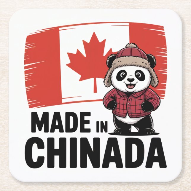 Porta-copo De Papel Quadrado Feito em Chinada Panda - Chinês - Canadense (Frente)