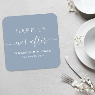 Porta-copo De Papel Quadrado Felicidade Eterna Azul Poeirento Casamento
