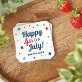 Porta-copo De Papel Quadrado Feliz 4 de Julho Estrelas Nome Personalizado