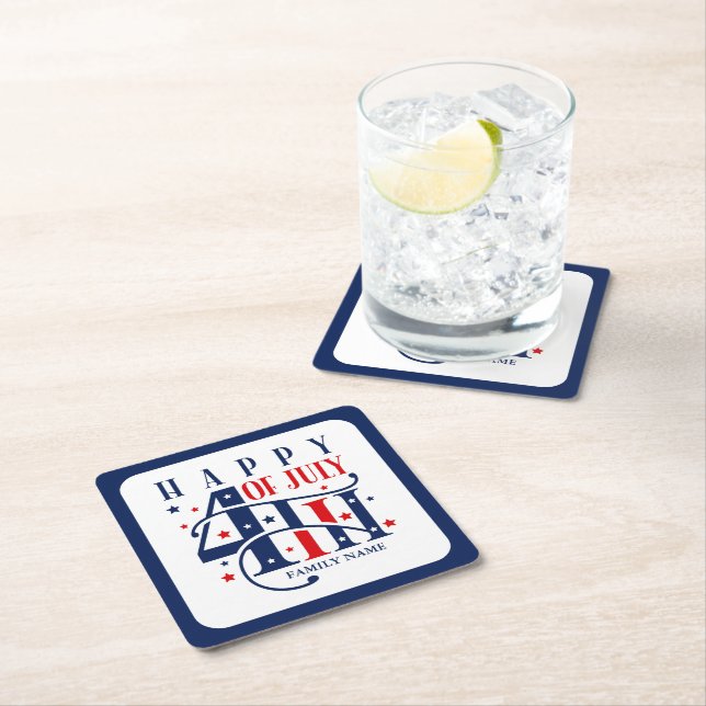 Porta-copo De Papel Quadrado Feliz 4 de julho Vermelho Branco e Azul (Insitu)