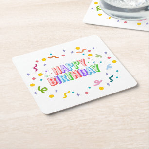 Porta-copo De Papel Quadrado Feliz Aniversário