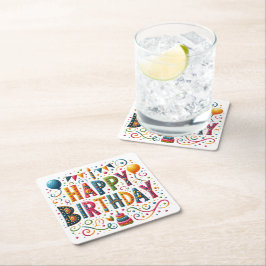 Porta-copo De Papel Quadrado Feliz aniversário