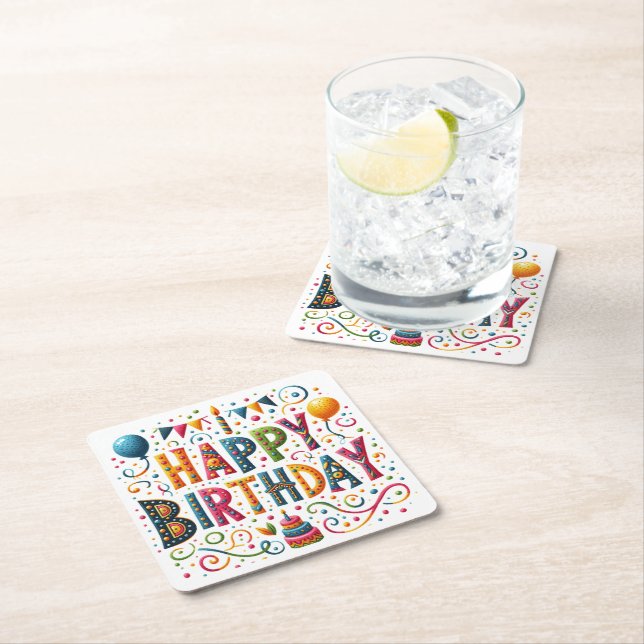 Porta-copo De Papel Quadrado Feliz aniversário (Insitu)