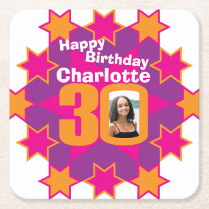 Porta-copo De Papel Quadrado Feliz aniversário, 30, portas copos de papel fotog