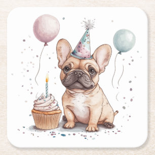 Porta-copo De Papel Quadrado Feliz Aniversário Bulldog Francês