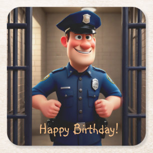 Porta-copo De Papel Quadrado Feliz Aniversário da Polícia
