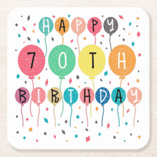 Porta-copo De Papel Quadrado Feliz aniversário de 70 com balões