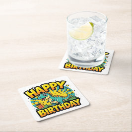 Porta-copo De Papel Quadrado Feliz aniversário Dinossauro
