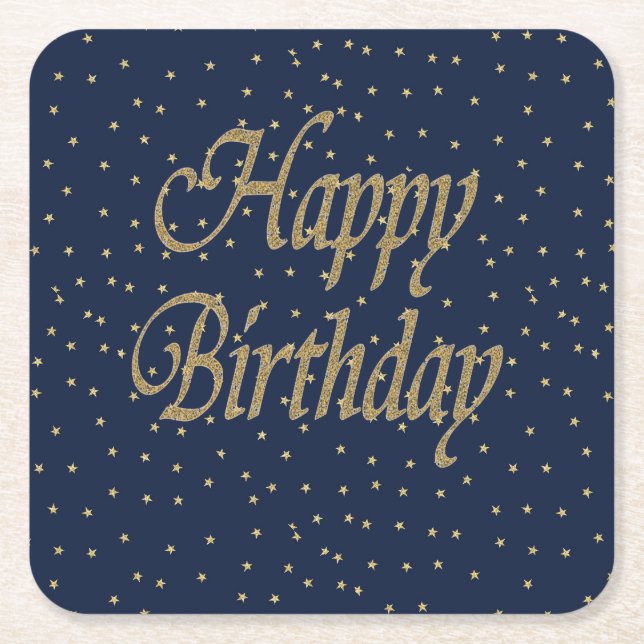 Porta-copo De Papel Quadrado Feliz aniversário do marinho Dourado (Frente)