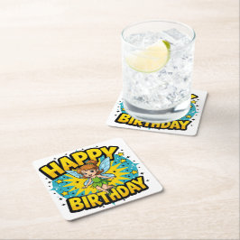 Porta-copo De Papel Quadrado Feliz Aniversário Fada