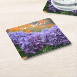 Porta-copo De Papel Quadrado Feliz aniversário Impressionista Roxo Hydrangea