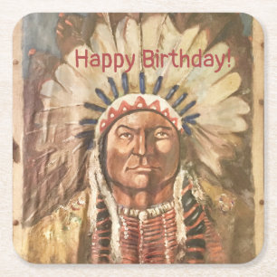 Porta-copo De Papel Quadrado Feliz Aniversário, Masculine Sitting Bull