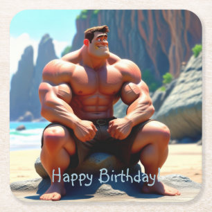 Porta-copo De Papel Quadrado Feliz Aniversário Muscleman