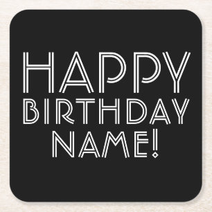 Porta-copo De Papel Quadrado Feliz Aniversário & Nome Personalizável  