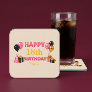 Porta-copo De Papel Quadrado Feliz Aniversário Qualquer Idade Bege