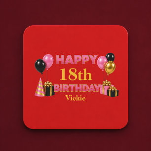 Porta-copo De Papel Quadrado Feliz Aniversário Qualquer Idade Vermelho