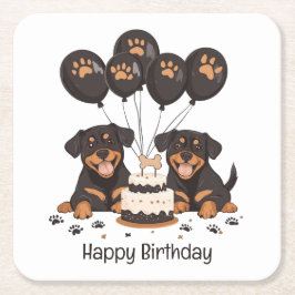 Porta-copo De Papel Quadrado Feliz Aniversário Rottweiler Cães