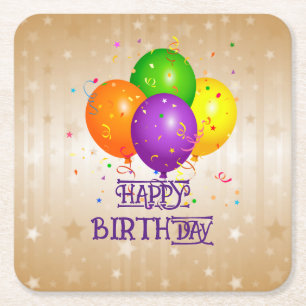 Porta-copo De Papel Quadrado FELIZ ANIVERSÁRIO...Vamos festejar!