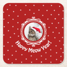 "Feliz Ano de Meow!" Porta copos de papel de gato