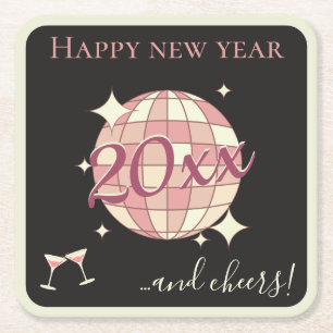 Porta-copo De Papel Quadrado Feliz ano novo 2025 véspera da bola de discoteca p