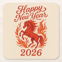 Porta-copo De Papel Quadrado Feliz ano novo 2026 Cavalo de Fiery