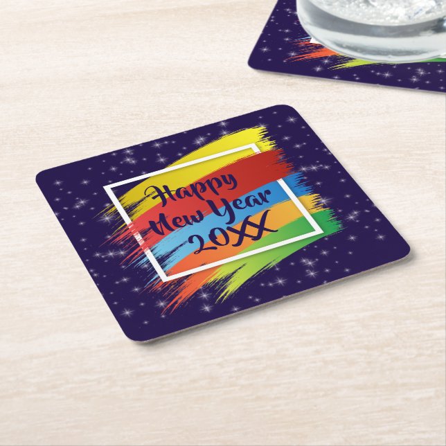 Porta-copo De Papel Quadrado Feliz ano novo 20xx de Traços do Pincel (Inclinado)