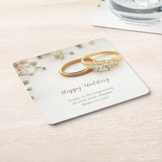Porta-copo De Papel Quadrado Feliz Casamento (Inclinado)
