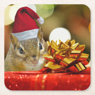 Porta-copo De Papel Quadrado Feliz Chipmunk Feliz Natal