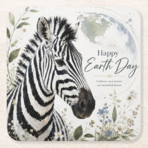 Porta-copo De Papel Quadrado Feliz Dia da Terra Zebra Fauna