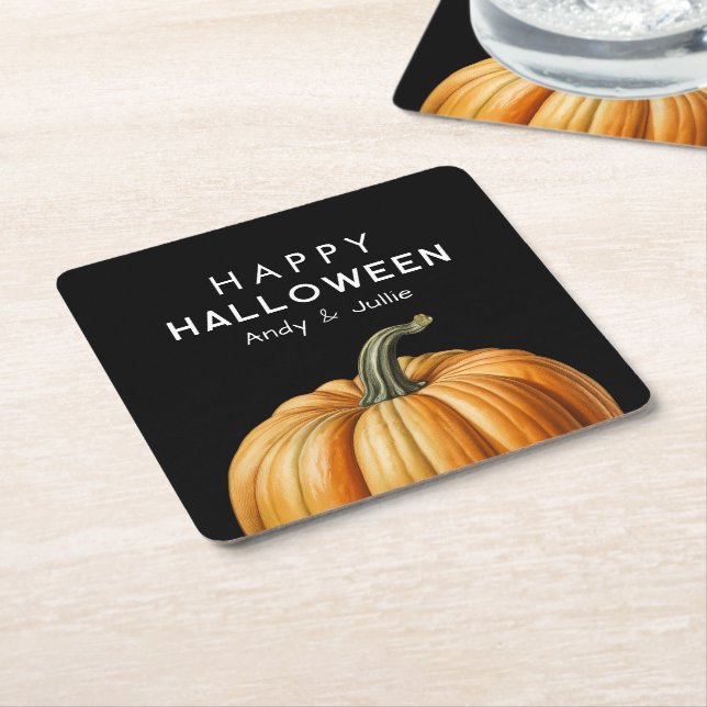 Porta-copo De Papel Quadrado Feliz Dia das Bruxas com abóbora grande (Inclinado)