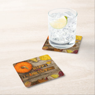 Porta-copo De Papel Quadrado Feliz Dia de Ação de Graças de SlipperyJoe, abóbor