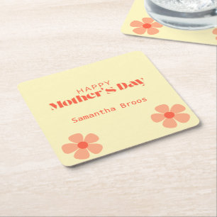 Porta-copo De Papel Quadrado Feliz Dia de as mães de flores cor-de-rosa