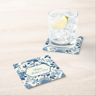 Porta-copo De Papel Quadrado Feliz Dia de as mães Elegante Blue Chinoiserie Flo