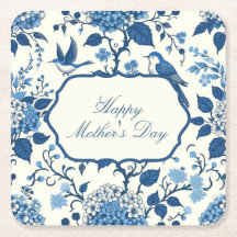 Feliz Dia de as mães Elegante Blue Chinoiserie Flo
